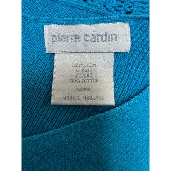 Women's Pierre Cardin Blue Sweater with Crochet Trim, Size L - Picture 7 of 8